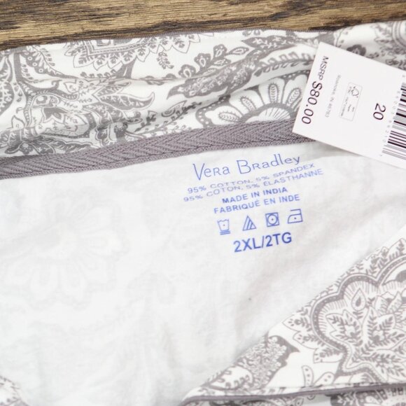 NWT Vera Bradley Cotton Pajama Set Button-up Shirt and Shorts Java Lace Gray 2XL - Picture 8 of 9